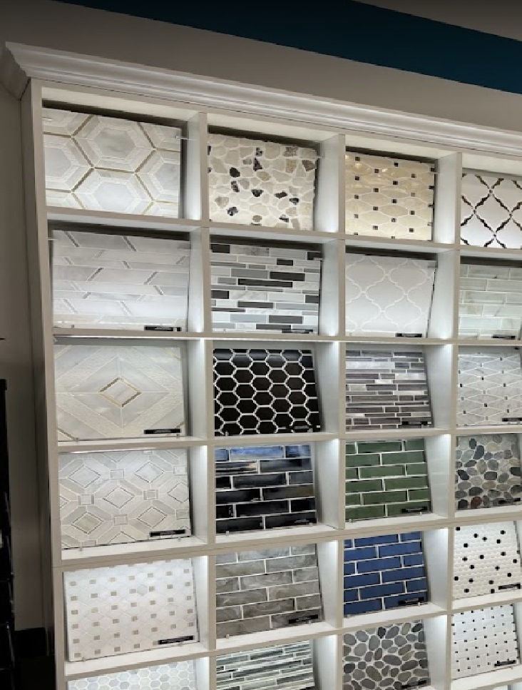 up-close photo of mosaic tile display at Floor to Ceiling Carpet One